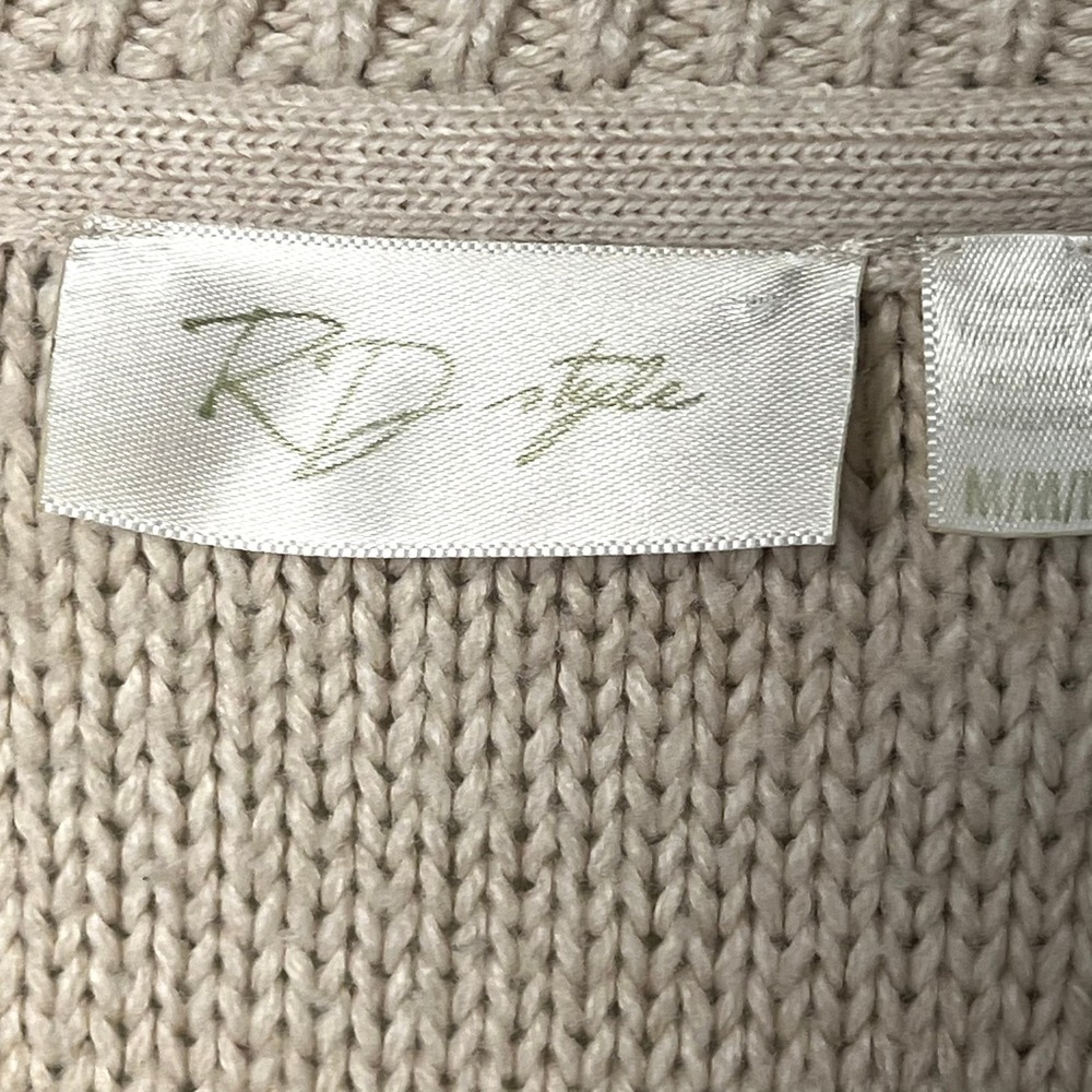 RD‎ Style Tan Knit Sweater Open Weave Sleeve Womens M Cotton Blend Beach Resort - Picture 2 of 7